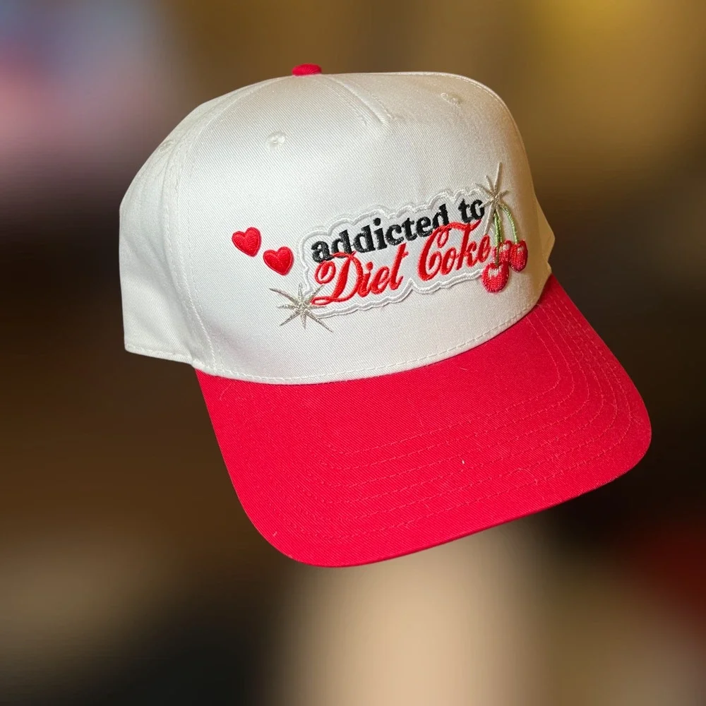 Addicted To Diet Coke Trucker Hat Cherry Hearts Snapback Otto Cap White Red OSFM